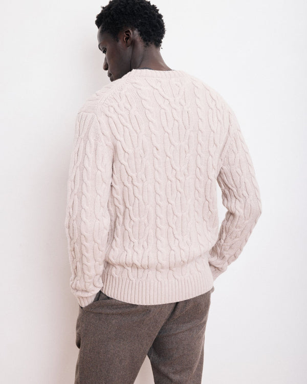 Men's Cable Crew Knitted Pullover - Natural
