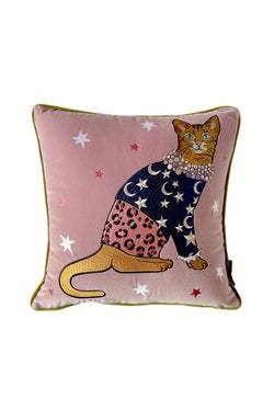 Fashion Cat Stars & Moons Embroidered Cushion Cover