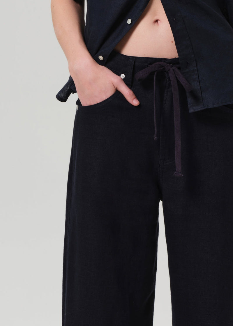 Brynn Drawstring Linen Trouser - True Navy