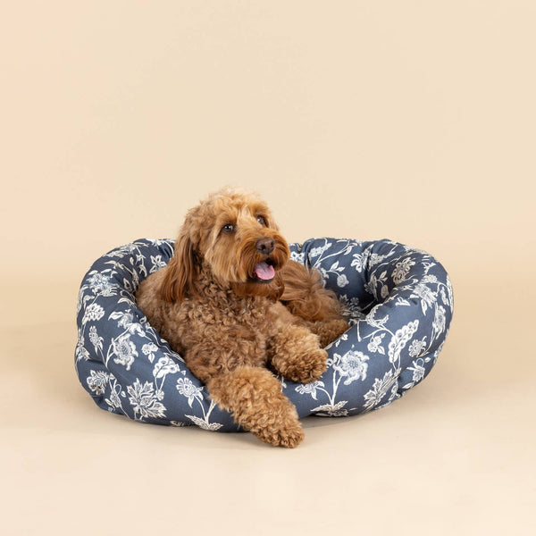 Indienne Coastal Blue Round Cuddler Pet Bed - Medium