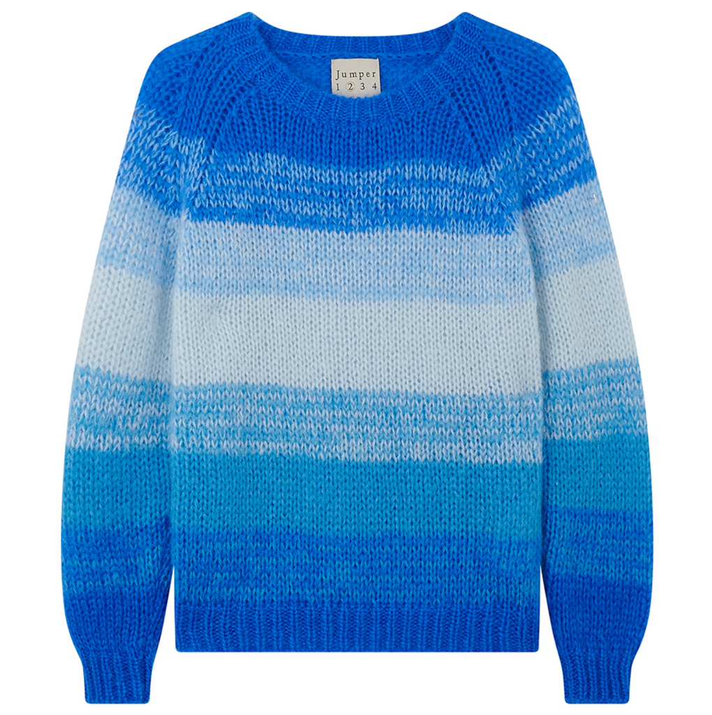 Hand Knit Gradient Stripe Crew - Blue