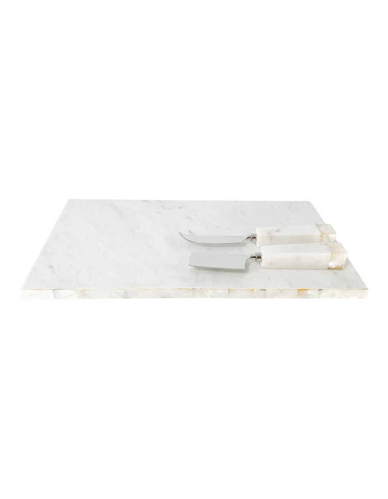 Anaya White Mother Of Pearl Cheese Board & Knife Set