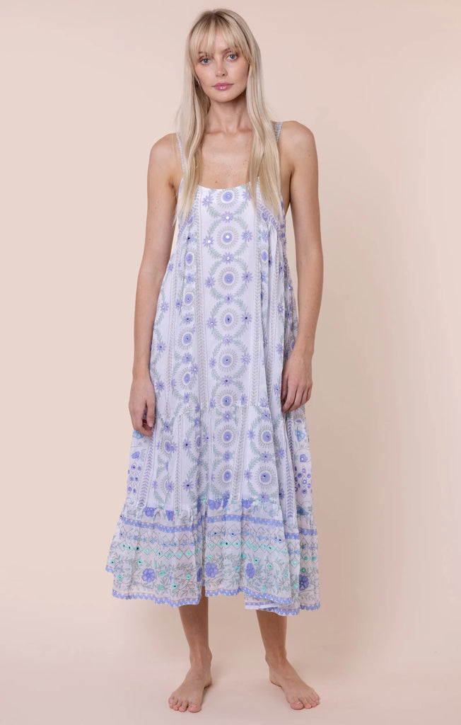 Juliet Dunn Printed Mirror Swing Dress - White/Blue