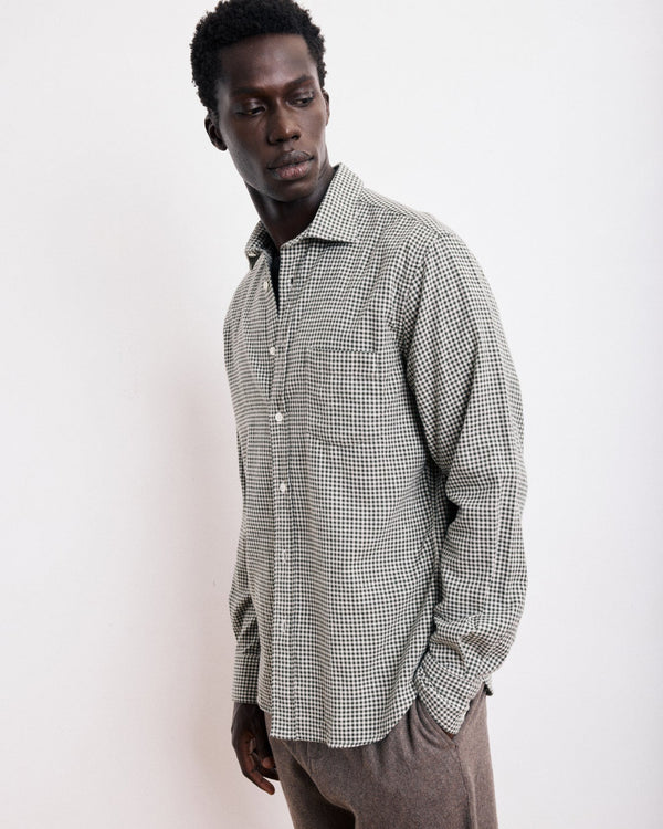 Men's Paul Brushed Checked Flannel Shirt - Green & Ivory