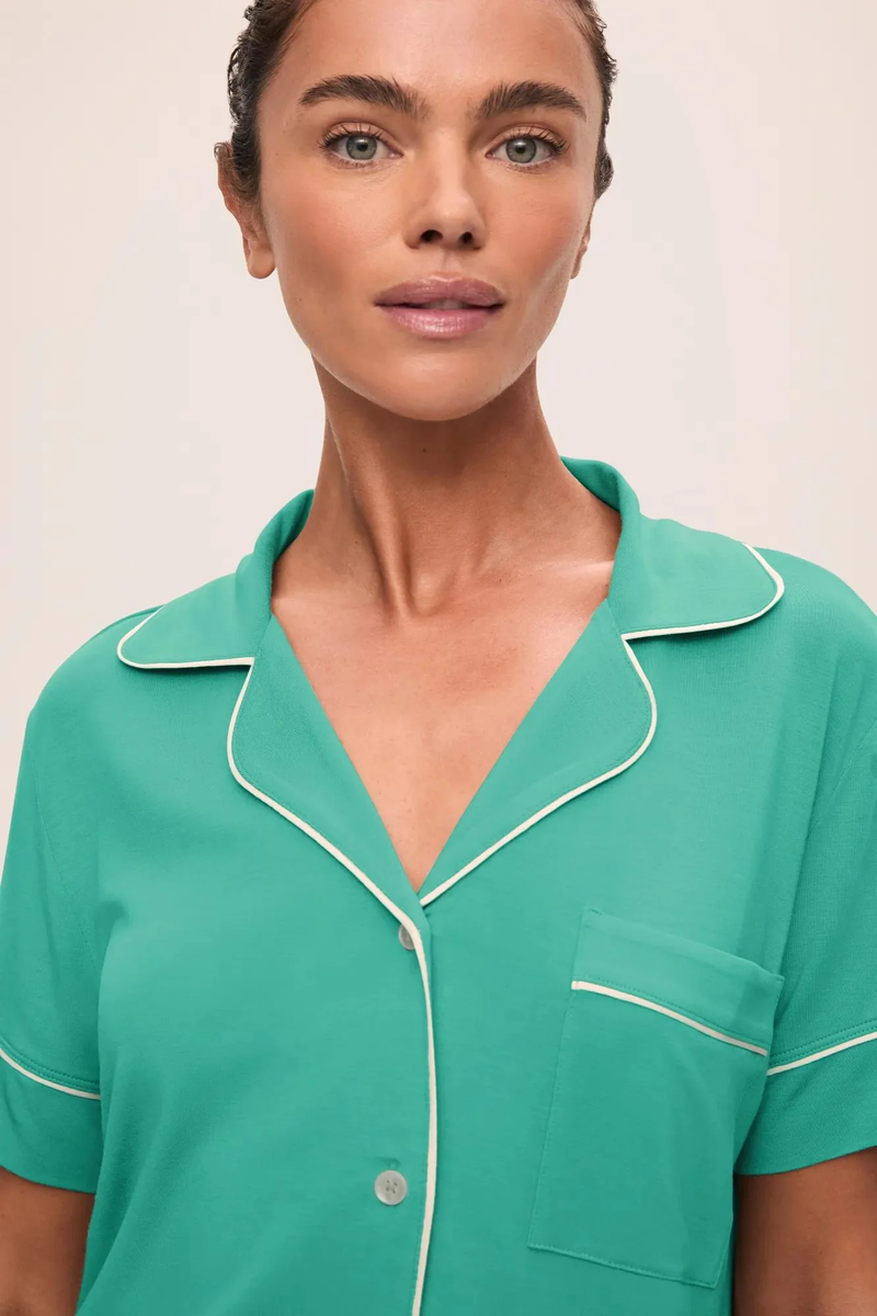 Gisele Relaxed Short PJ Set - Oasis Green/White
