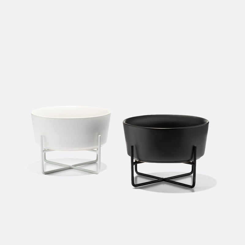 White Simple Solid Dog Bowl Stand - Medium