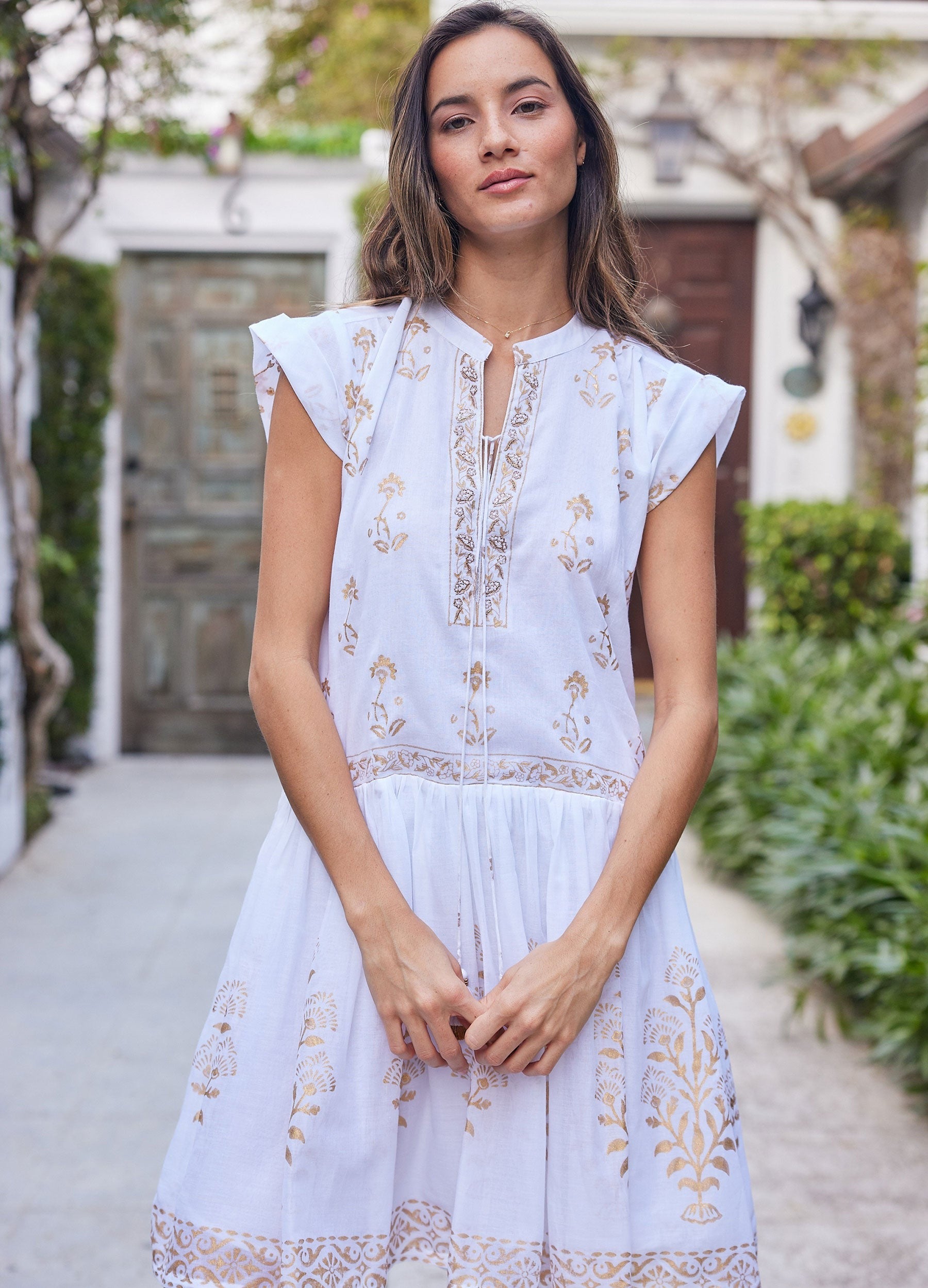 Bettina Drop Waist Dress - Gold Nell Bettina Drop Waist Dress - Gold Nell