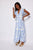 V-Neck Flutter Sleeve Maxi - Hydrangea Sea Stripe
