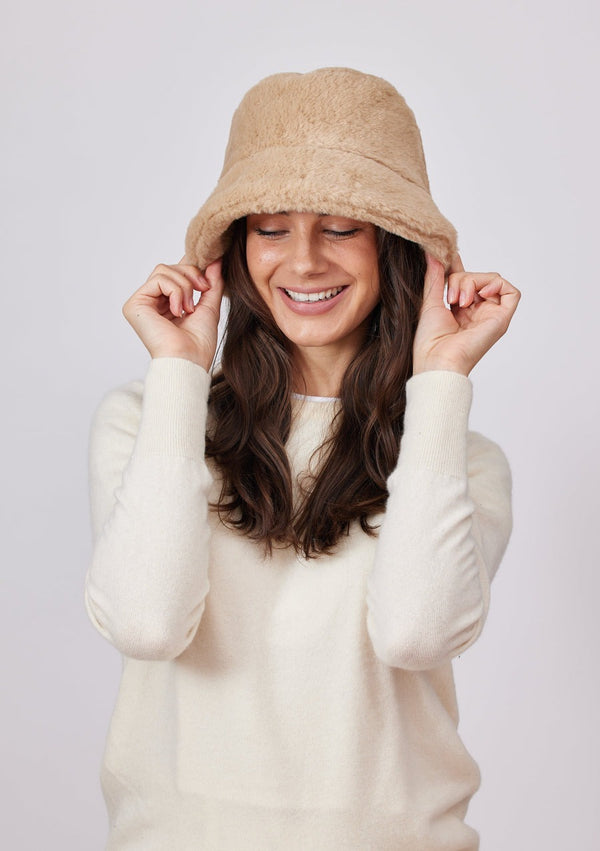 Hat Attack Faux Fur Bucket Hat - Tan