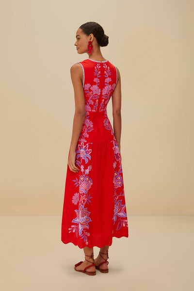 Red Porcelain Garden Midi Dress – Nell