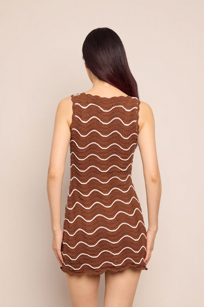 Orel Mini Dress - Brown Ivory Wave Multi Crochet