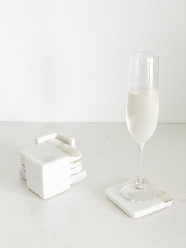 Mother Of Pearl White Marble Coaster Set