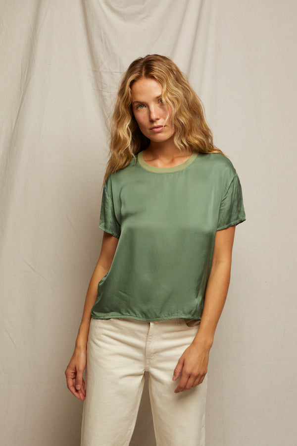 Perfectwhitetee Delphine Satin Crew Neck Tee