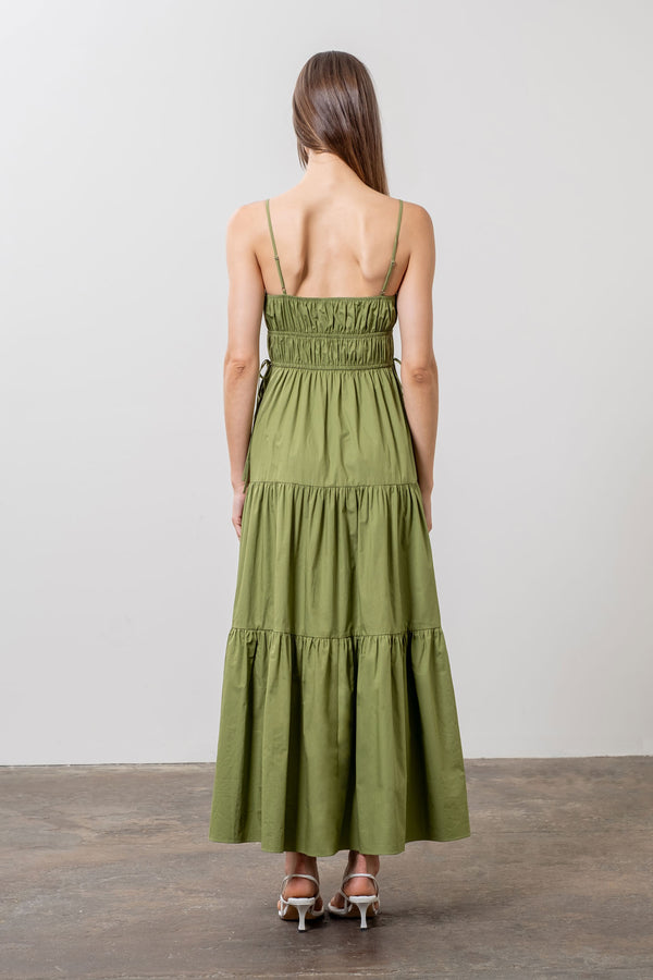 Sophia Shirred Midi Dress - Green
