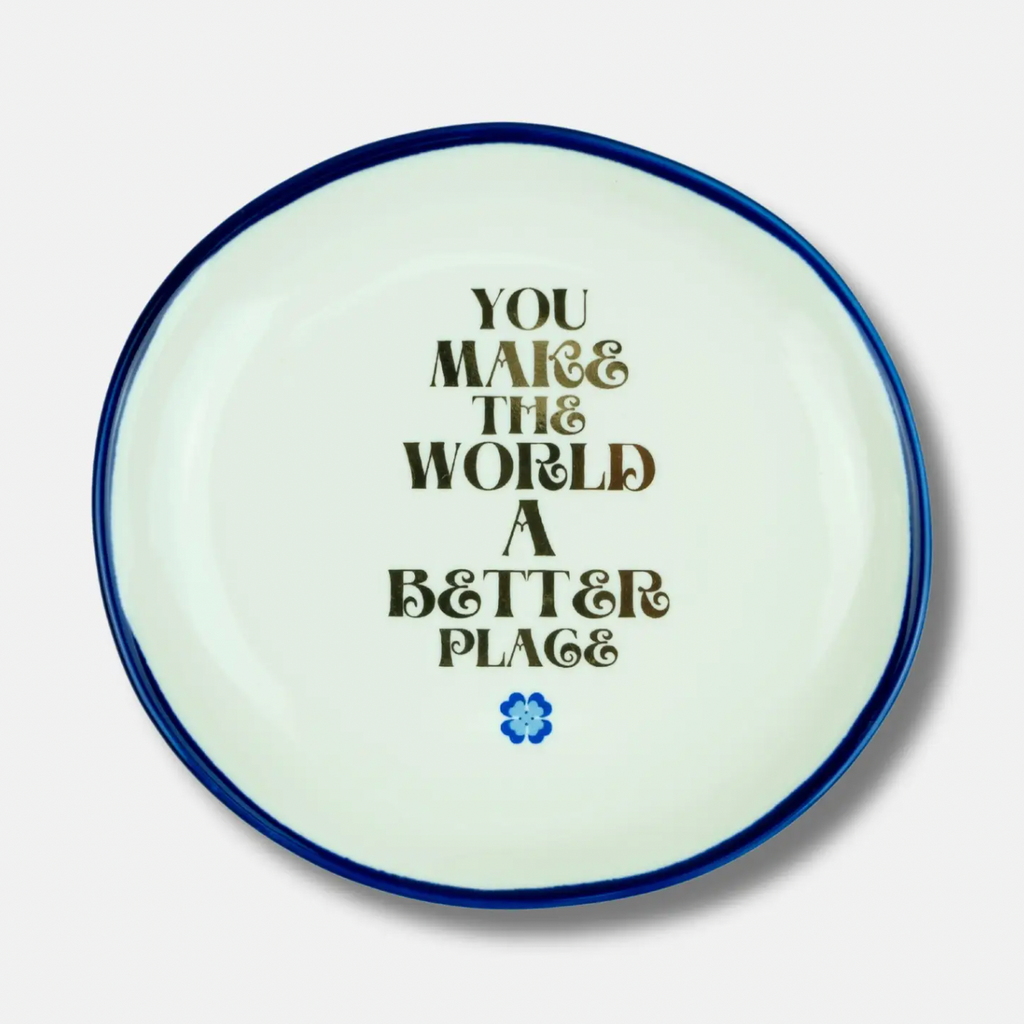 Make The World A Better Place Round Trinket Tray - Blue Flower