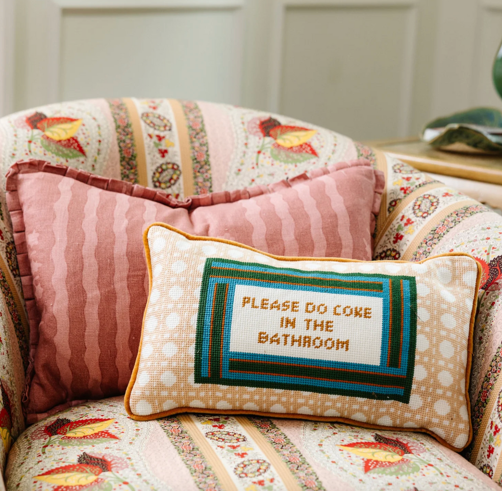 Bathroom Etiquette Needlepoint Pillow
