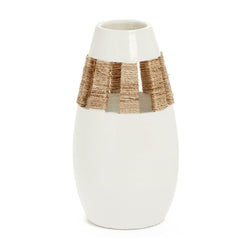 Large Terracotta & Seagrass Vase - White