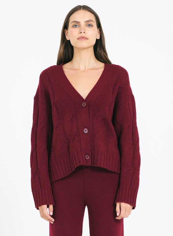 Aster Cashmere Cable Cardigan - Currant