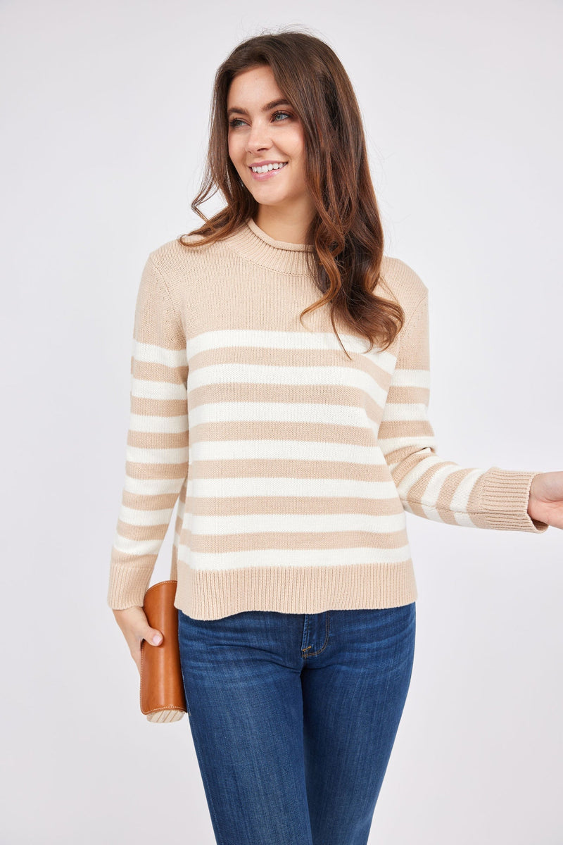 Roll Neck Stripe Sweater - Camel