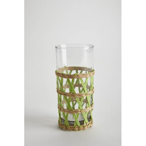 Wicker Wrap Tall Beverage Glass Set - Green