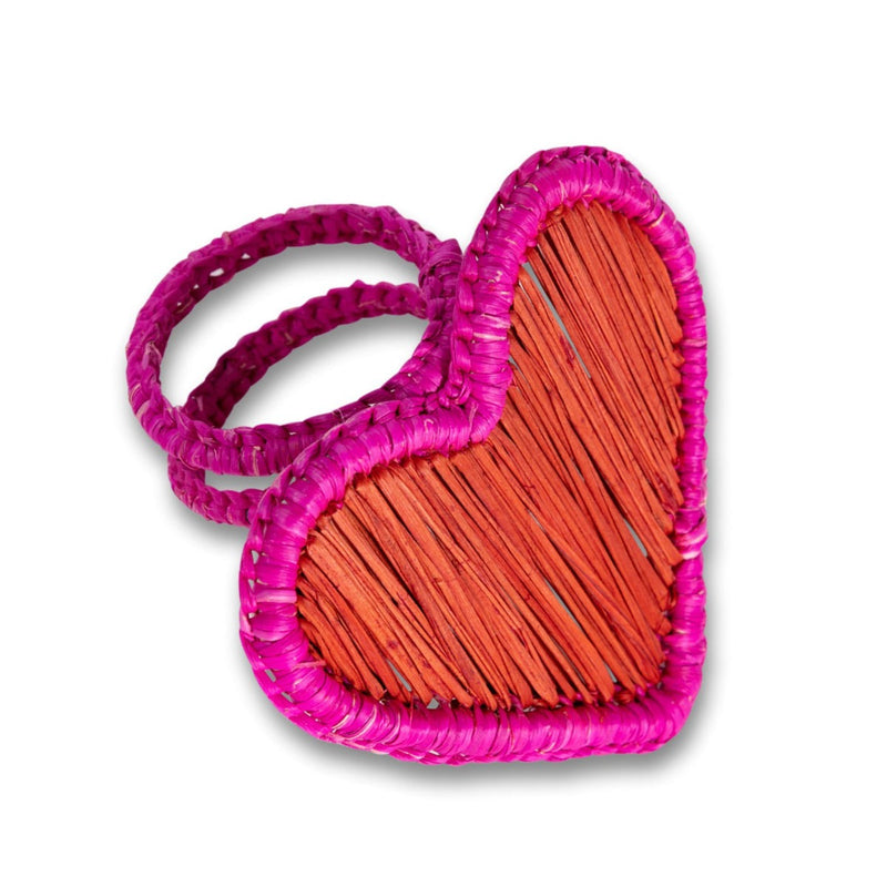 Raffia Napkin Ring Set - Red Heart