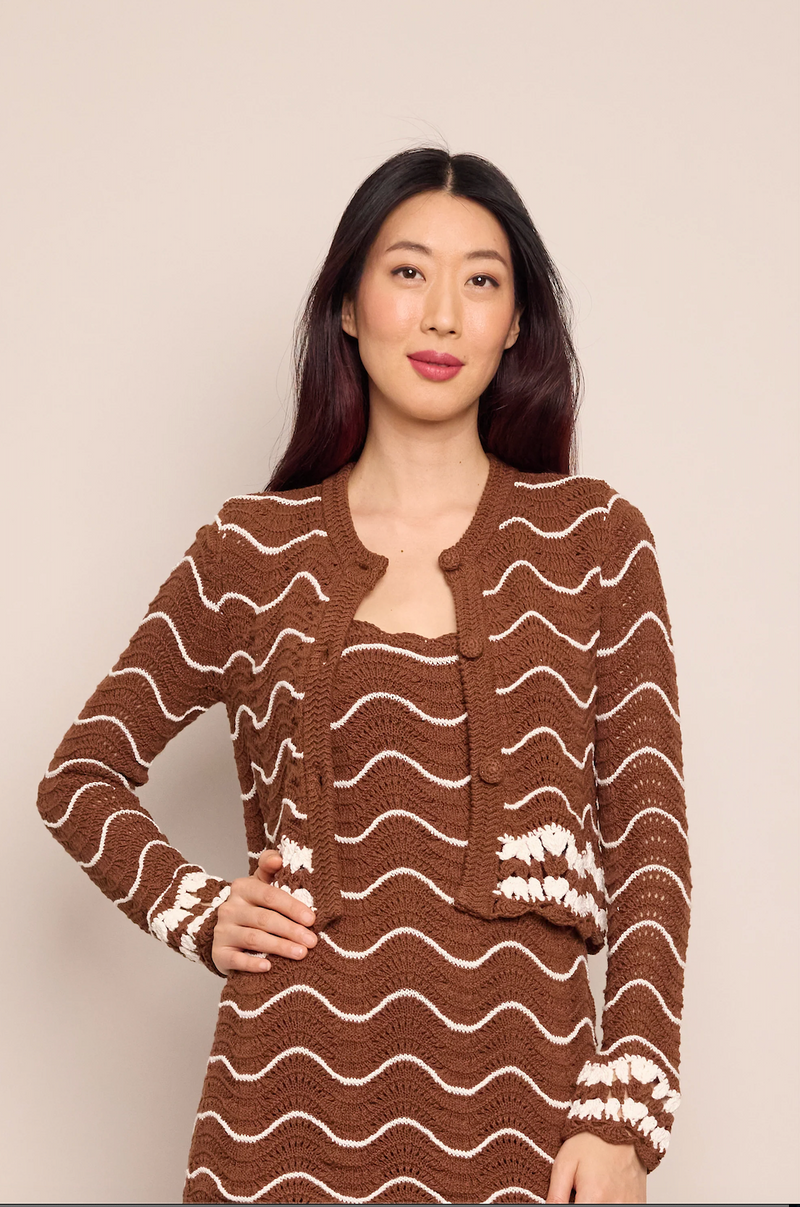 Jolene Cardigan - Brown Ivory Wave Multi Crochet
