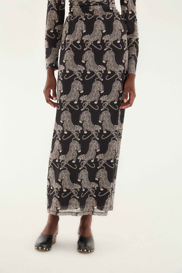 Black Striped Tigers Tulle Midi Skirt