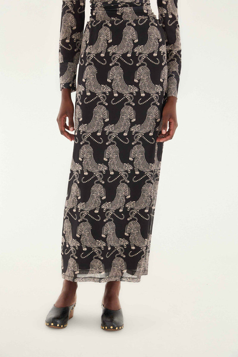 Black Striped Tigers Tulle Midi Skirt