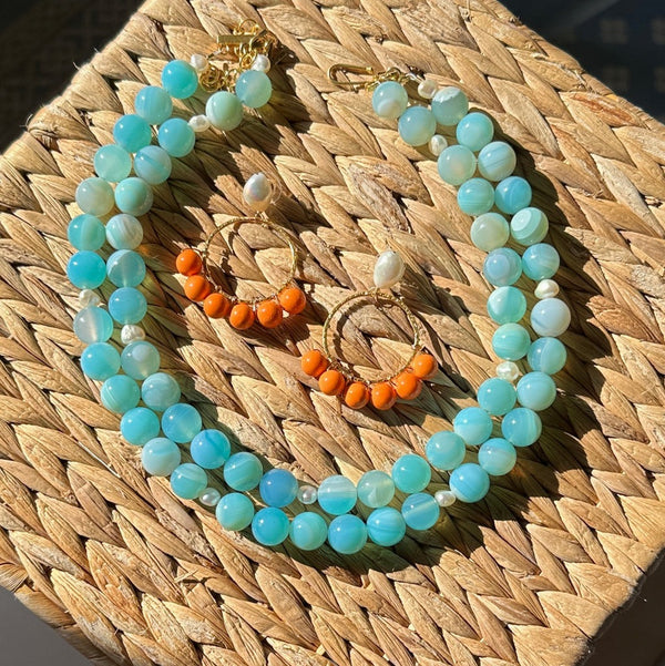 Westminster Double Strand Blue Agate with Freshwater Pearls