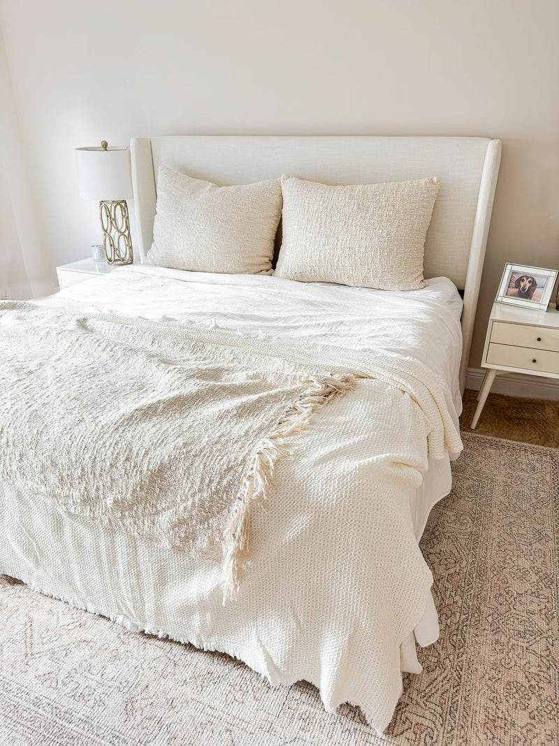 Cozy Cotton Boucle Fringe Throw - White