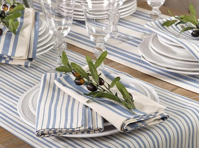 Striped Design Cotton Napkin Set - Navy Blue