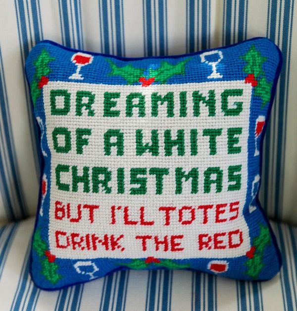 Wine Christmas Needlepoint Pillow