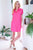 Textured Roll Sleeve Camp Dress - Pink