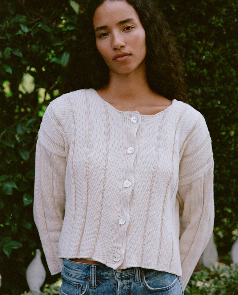 Anne Ribbed Cardigan - Cream