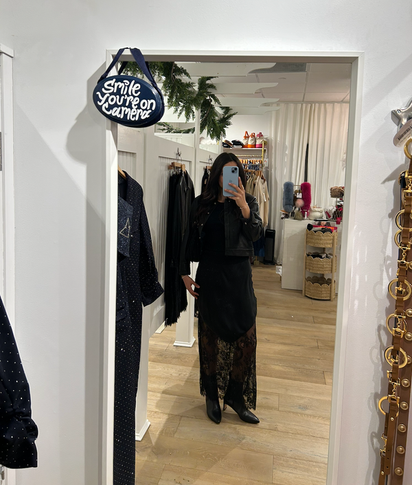 Black Satin Skirt with Lace Detail