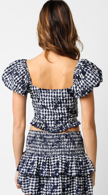 Maybelle Puff Sleeve Top - Navy Gingham