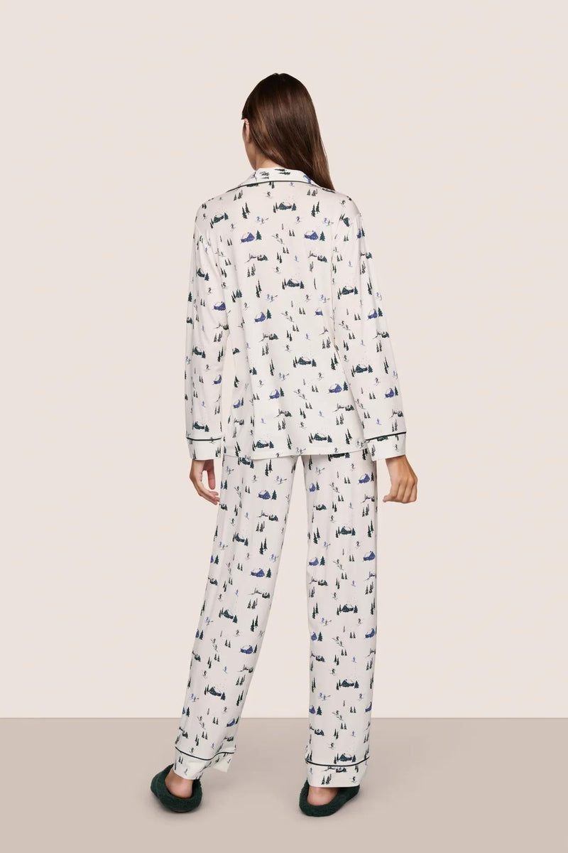 Gisele Printed Long Sleeve PJ Set - Ski Chalet Ivory/Pine
