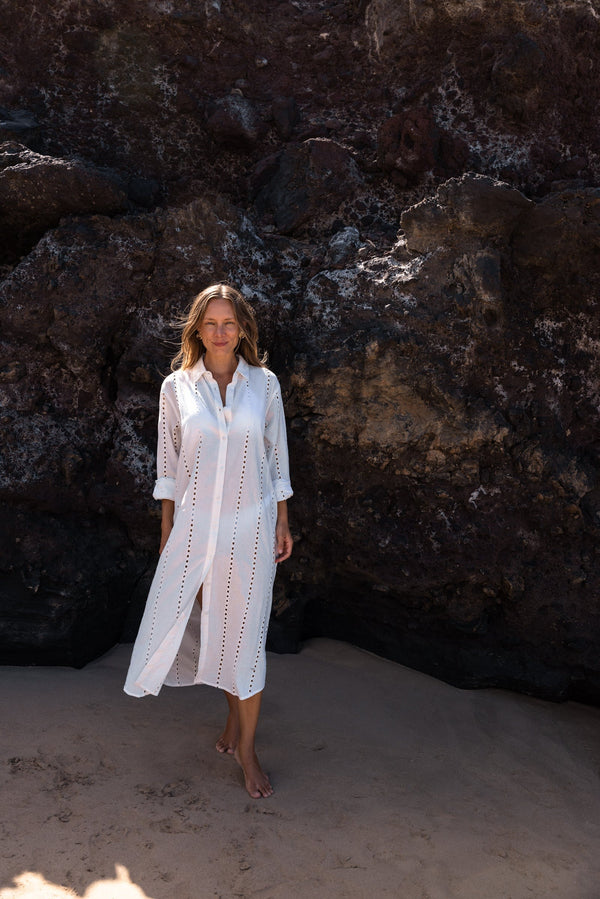 Positano Maxi Shirt Dress - Whte