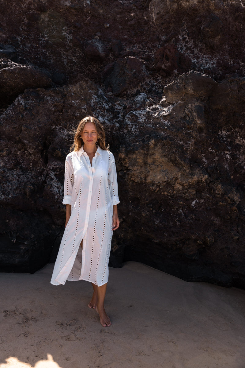 Positano Maxi Shirt Dress - Whte