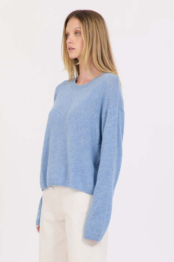 Sloane Cashmere Boxy Pullover - Denim