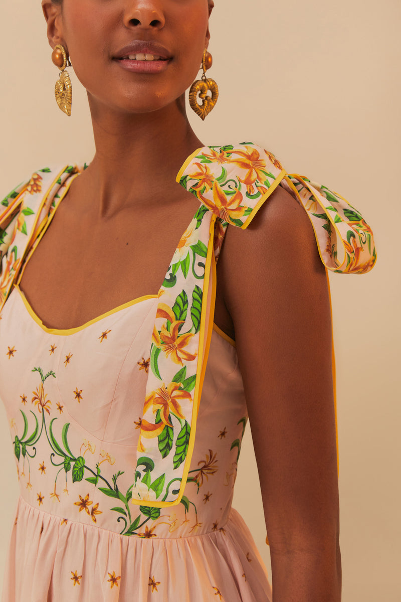 Pink Botanical Beauty Laces Cup Midi Dress