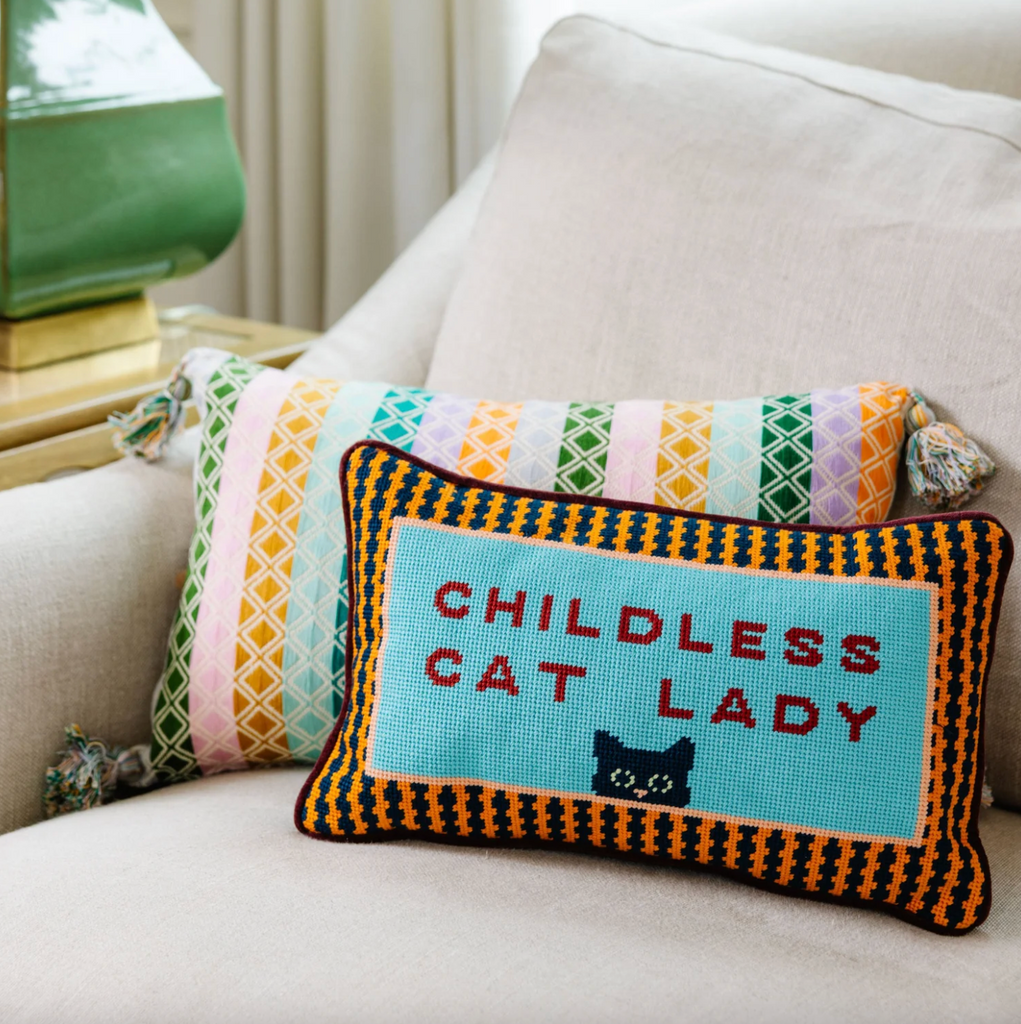 Childless Cat Lady Needlepoint Pillow