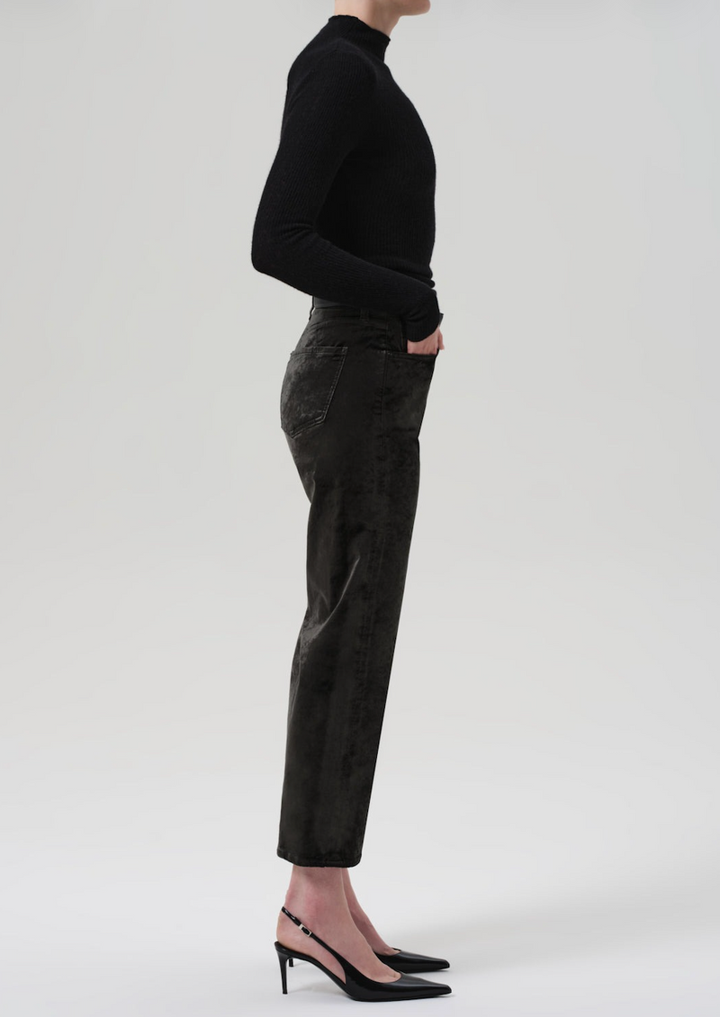 Delfina Velvet High Rise Straight - Olive Leaf