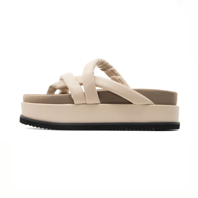 Asymmetrical Stack Sandal Cream – Nell - Main Image