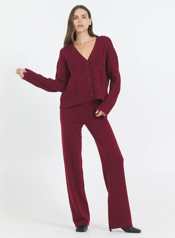 Aster Cashmere Cable Cardigan - Currant