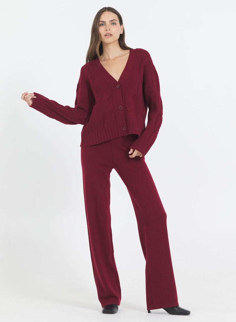 Aster Cashmere Cable Cardigan - Currant