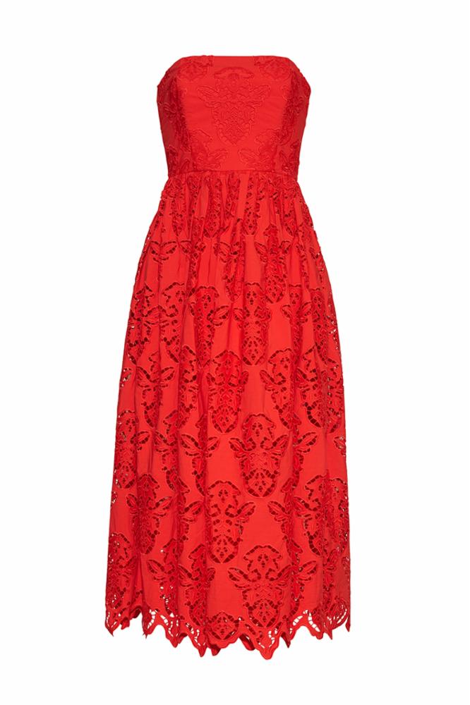 Torres Dress - Red Embroidered Eyelet
