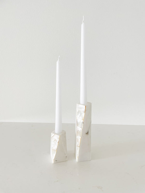 White Mother Of Pearl Candle Holder - Small