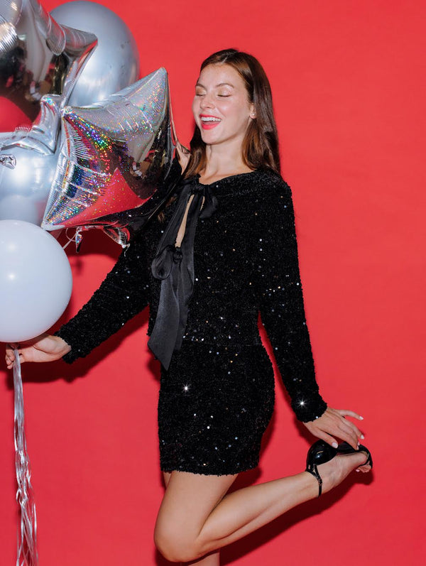 Imogen Sequin Bow Jacket - Black