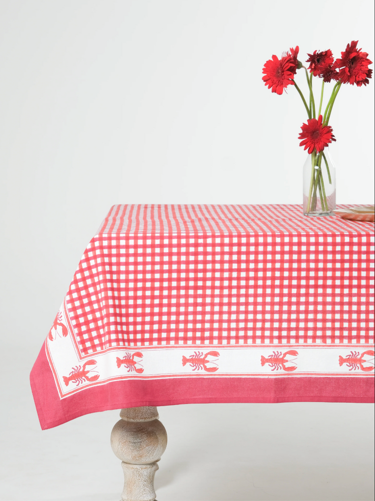 Red Gingham Lobster Tablecloth - 70x120